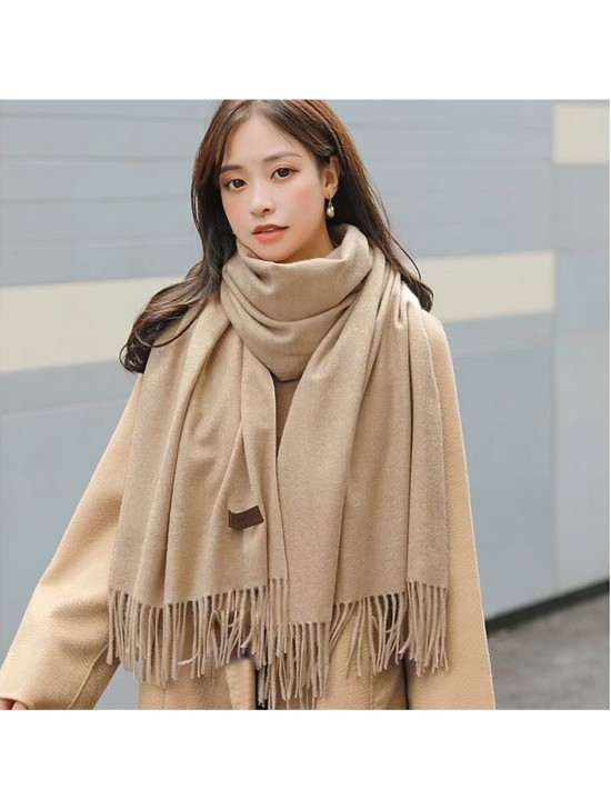 Premium Cashmere Feeling Solid Color Scarf W/ Tassels